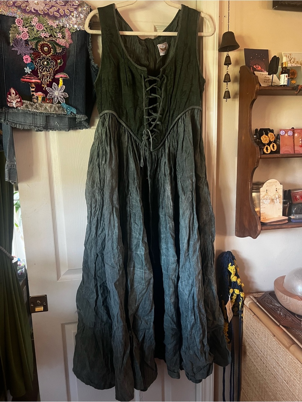 3XL Linen Sleeveless Green Ombre Lace-Up Cotton Maxi Dress